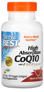 Коензим Q10 з високим ступенем поглинання та біоперином, High Absorbnion CoQ10 with Bioperine, Doctor's Best, 300 мг, 90 капсул