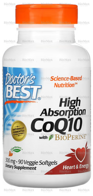 Коензим Q10 з високим ступенем поглинання та біоперином, High Absorbnion CoQ10 with Bioperine, Doctor's Best, 300 мг, 90 капсул