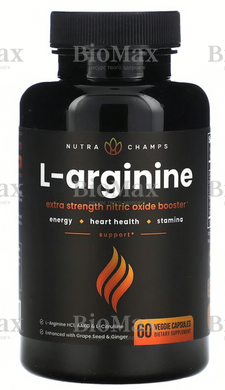 L-аргинин, L-Arginine, NutraChamps,  60 растительных капсул