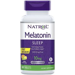 Мелатонин, Melatonin, Natrol, 10 мг, (цитрус), 60 таблеток