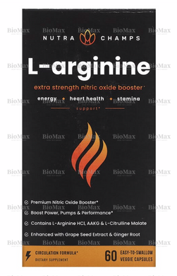 L-аргинин, L-Arginine, NutraChamps, 500 мг, 60 капсул