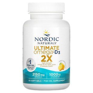 Риб'ячий жир, Ultimate Omega 2X, Nordic Naturals, лимон, 2150 мг, 60 гелевих капсул