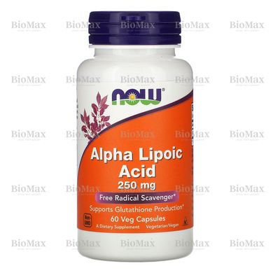 Альфа-липоевая кислота, Alpha-lipoic acid, Now Foods, 250 мг 60 капсул