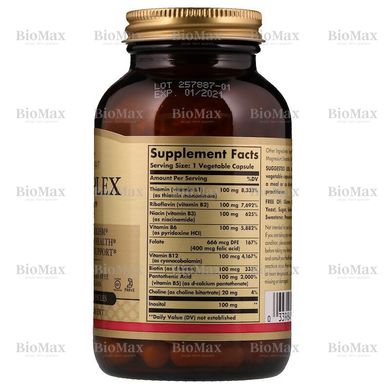 Комплекс витаминов В-100, B-Complex "100", Solgar, 100 капсул