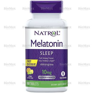Мелатонін, Melatonin, Natrol, 10 мг, (цитрус), 60 таблеток