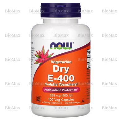 Витамин E сухой, Dry E-400, Now Foods, 100 капсул