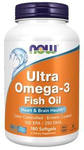 Супер омега 3, Ultra Omega-3, Now Foods, 500 EPA / 250 DHA, 180 капсул з кишковорозчинною оболонкою