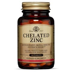 Хелат цинка, Chelated Zinc, Solgar, 22 мг, 100 таблеток