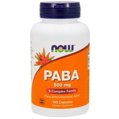 Пара-аминобензойная кислота (ПАБК), PABA, Now Foods, 500 мг, 100 капсул