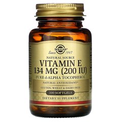 Натуральный витамин Е, Vitamin E, Solgar, 200 МЕ, 100 капсул