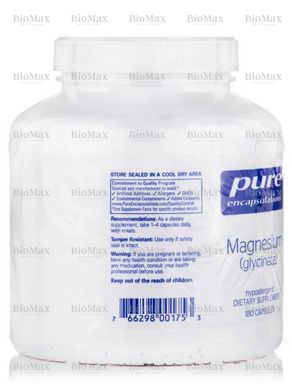 Магній гліцинат, Magnesium (glycinate), Pure Encapsulations, 120 мг, 180 капсул