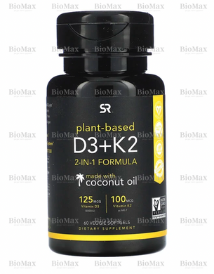 Витамин Д3 и К2, Vitamin D3 + K2, Sports Research, 5000 МО/100 мкг, 60 капсул
