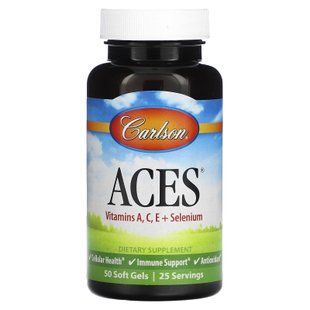 Антиоксидантная защита, ACES, Carlson, витамины A, C, E + селен, 50 гелевых капсул