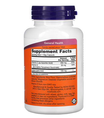 Альфа-липоевая кислота, Alpha Lipoic Acid, Now Foods, 100 мг, 120 вегетарианских капсул
