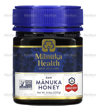 Манука мед, Honey, Manuka Health, UMF 16+, MGO 573+, сырой, 250 г