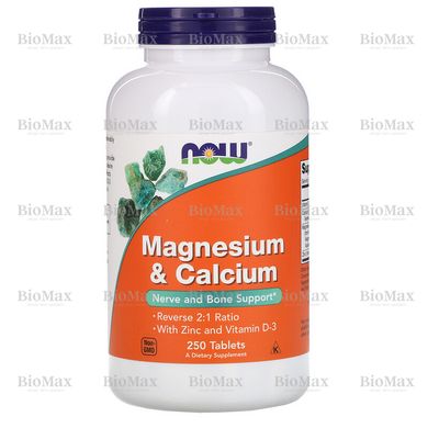 Кальций и магний, Magnesium & Calcium, Now Foods, 400 мг/800 мг, 250 таблеток