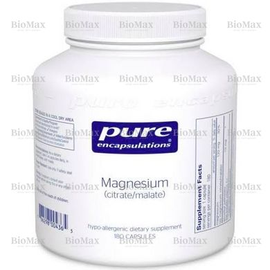 Магний цитрат/малат, Magnesium (citrate/malate), Pure Encapsulations, 120 мг, 180 капсул