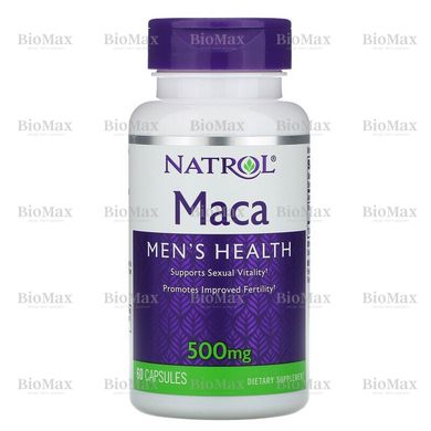 Мака, Maca, Natrol, 500 мг, 60 капсул