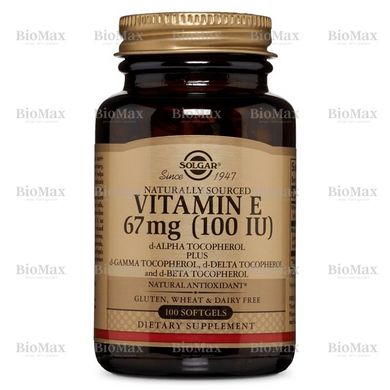 Вітамін E, Vitamin E, Solgar, 67 мг (100 МО), 100 капсул
