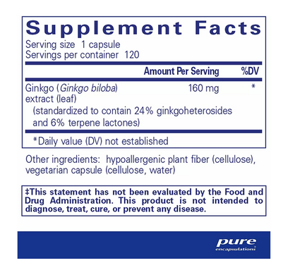 Гінкго Білоба, Ginkgo Biloba, Pure Encapsulations, 160 мг, 120 капсул