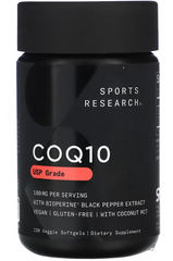 Коэнзим CoQ10 с биоперином и кокосовым маслом, Sports Research, 100 мг, 120 капсул