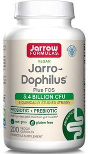 Пробіотики (дофілус), Jarro-Dophilus Plus FOS, Jarrow Formulas, з ФОС, 3.4 млрд КУО, 200 вегетаріанських капсул