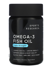 Омега-3, рыбий жир с тройной силой 1250 мг, Omega-3 Fish Oil, Sports Research, 1250 мг, 30 гелевых капсул