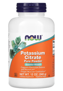 Чистий порошок цитрату калію, Pure Potassium Citrate Powder, Now Foods, 448 мг, 340 г