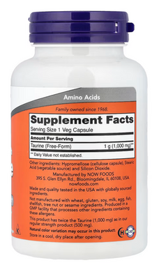 Таурин, Taurine, Now Foods, 1000 мг, 100 капсул