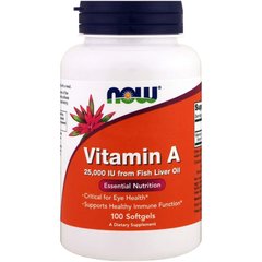 Вітамін А, Vitamin A, Now Foods, 25000 МО, 100 капсул