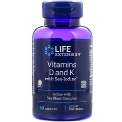 Вітаміни Д і К з йодом, Vitamins D and K with Sea-Iodine, Life Extension, 125/2100/1000 мкг, 60 капсул