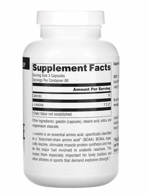 Лейцин, L-Leucine, Source Naturals, 500 мг, 240 капсул