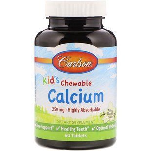 Кальций для детей, Chewable Calcium, Carlson, ваниль, 250 мг, 60 жевательных таблеток