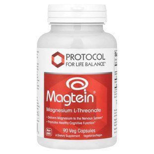 Магний L-треонат, Magtein, Magnesium L-Threonate, Protocol for Life Balance, нервная и когнитивная поддержка, 90 веганских капсул