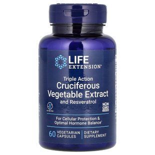 Экстракт крестоцветных овощей с ресвератролом, Triple Action Cruciferous Vegetable Extract with Resveratrol, Life Extension, 60 капсул