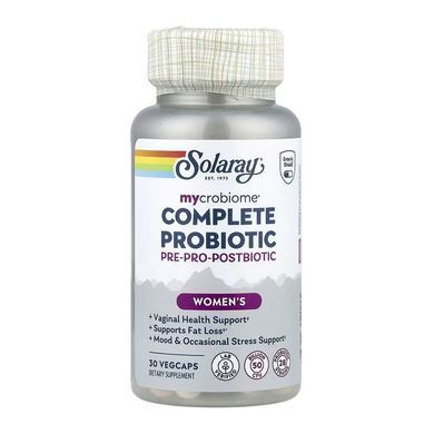 Комплексный пробиотик для женщин, Mycrobiome Complete Probiotic Women's, Solaray, 50 млрд КОЕ, 30 вегетарианских капсул