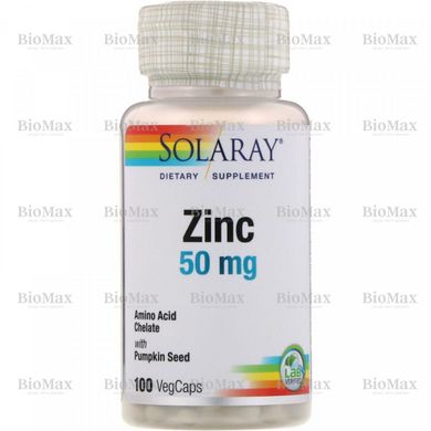 Хелатний цинк, Zinc, Solaray, 50 мг, 100 капсул