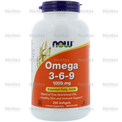 Омега 3 6 9, OMEGA 3-6-9, Now Foods, 1000 мг, 250 капсул