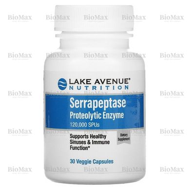 Серрапептаза, протеолітичний фермент, Serrapeptase, Proteolytic Enzyme, Lake Avenue Nutrition, 120000 SPU, 30 вегетаріанських капсул