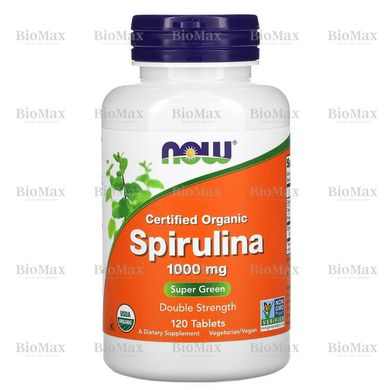 Спирулина, Spirulina, Certified Organiс, Now Foods, 1000 мг, 120 таблеток