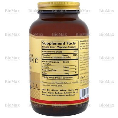 Витамин C, Ester-C Plus, Solgar, 500 мг, 250 капсул