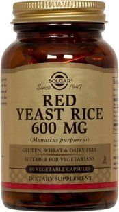 Красный дрожжевой рис, Red Yeast Rice, Solgar, 600 мг, 60 вегетарианских капсул