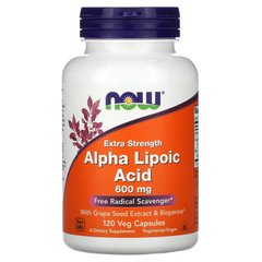 Альфа-липоевая кислота, экстра сила, Alpha Lipoic Acid, Now Foods, 600 мг, 120 растительных капсул