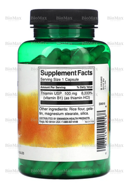 Вітамін B1, тіамін, Swanson, 100 мг, 250 капсул