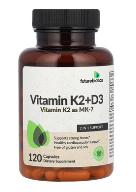 Витамин K2 + Д3, Vitamin K2 + D3, FutureBiotics, K2 - MK-7, 120 капсул