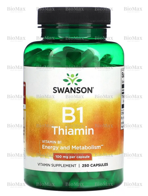Вітамін B1, тіамін, Swanson, 100 мг, 250 капсул