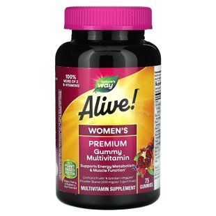 Витамины для женщин, Alive! Women's Premium Gummy Multivitamin, Nature's Way, виноград, вишня, черника и асаи, 75 желейных таблеток