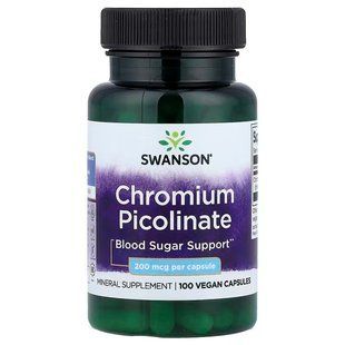Хром піколінат, Chromium Picolinate, Swanson, 200 мкг, 100 веганських капсул