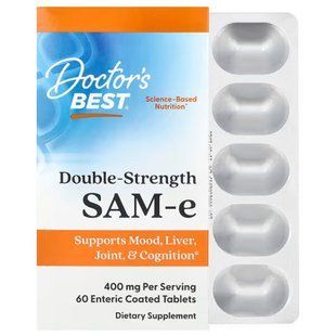 Адеметионин, SAM-e (S-Adenosyl-L-Methionine), Doctor's Best, 400 мг, 60 вегетарианских таблеток в кишечнорастворимой оболочке