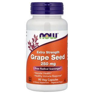 Экстракт виноградных косточек, Grape Seed, Now Foods, дополнительная сила, 250 мг, 90 вегетарианских капсул